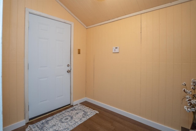 3209 Jack Mann Rd, Little Rock, AR 72210 - entryway with lofted ceiling and dark wood-style floors
