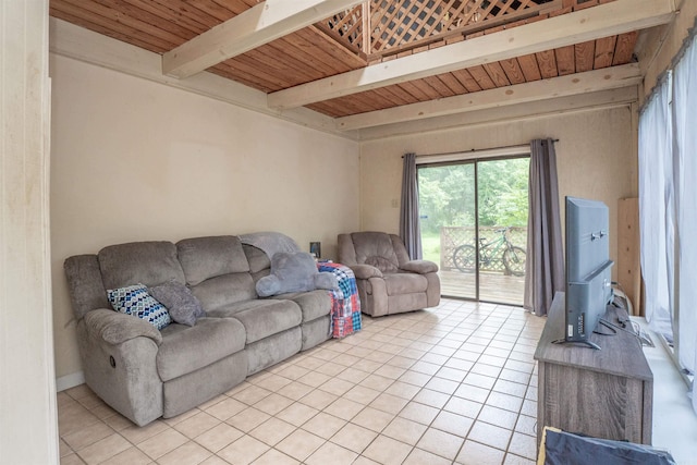 3209 Jack Mann Rd, Little Rock, AR 72210 - living room with a wooden ceiling with exposed beams and light tile patterned floors