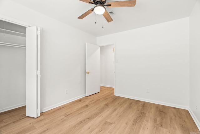 8719 Evergreen Dr, Little Rock, AR 72227 - unfurnished bedroom featuring light wood-type flooring, ceiling fan, and a closet