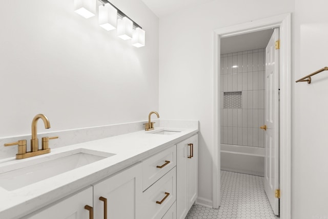 8719 Evergreen Dr, Little Rock, AR 72227 - bathroom with double vanity and tile patterned floors