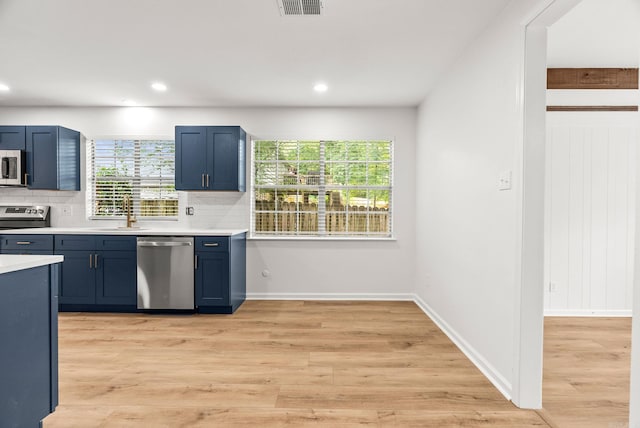 8719 Evergreen Dr, Little Rock, AR 72227 - kitchen with appliances with stainless steel finishes, light countertops, decorative backsplash, light wood-style floors, and recessed lighting