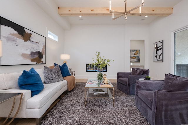 111 Mergeron Ct, Little Rock, AR 72212 - living area featuring a chandelier and beamed ceiling