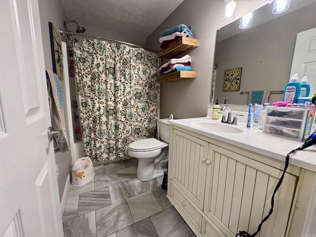 389 Plantation Cir, Melbourne, AR 72556 - bathroom with vanity, shower / bathtub combination with curtain, and marble finish flooring