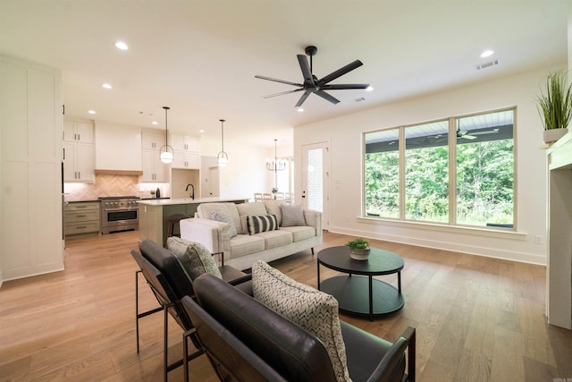 14509 Stonebrook Ln, Maumelle, AR 72113 - living area featuring recessed lighting, light wood-style flooring, and ceiling fan