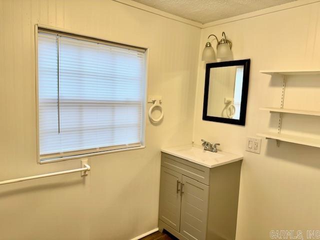 1520 S Main St, Malvern, AR 72104 - bathroom featuring vanity and a textured ceiling