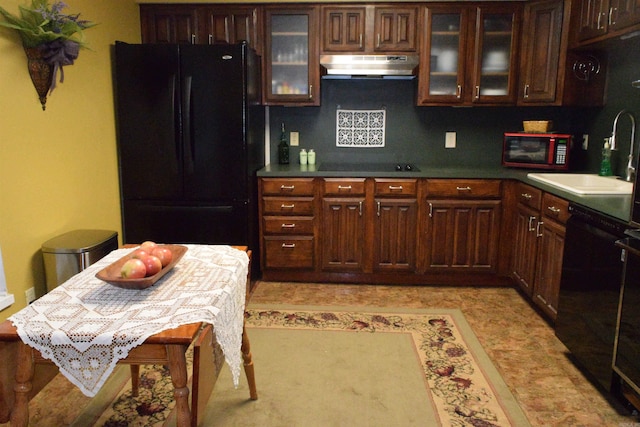 6 Lendl Loop, Little Rock, AR 72210 - kitchen featuring black appliances, extractor fan, glass insert cabinets, and dark brown cabinets