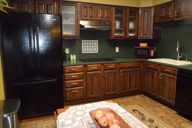 6 Lendl Loop, Little Rock, AR 72210 - kitchen featuring black appliances, under cabinet range hood, glass insert cabinets, and dark brown cabinetry