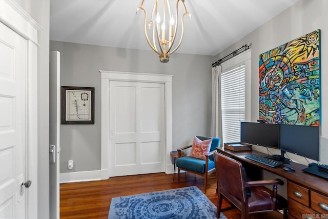 1116 Kavanaugh Blvd, Little Rock, AR 72205 - office area featuring wood finished floors and a chandelier