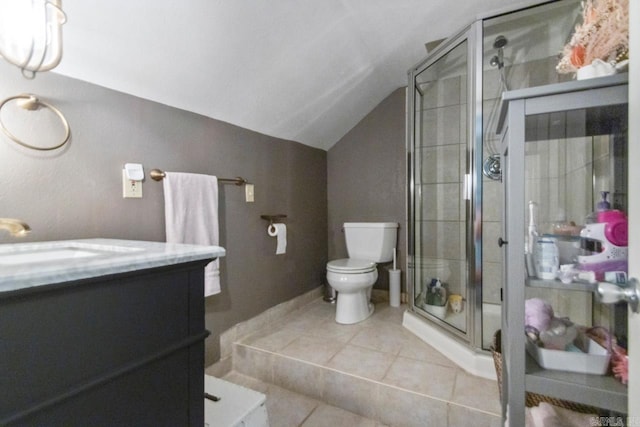 1116 Kavanaugh Blvd, Little Rock, AR 72205 - full bathroom featuring vaulted ceiling, vanity, a stall shower, and tile patterned floors