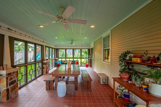 1116 Kavanaugh Blvd, Little Rock, AR 72205 - sunroom / solarium with outdoor lounge area, wooden ceiling, tile patterned flooring, healthy amount of natural light, and recessed lighting
