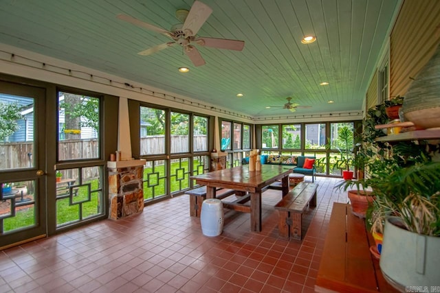 1116 Kavanaugh Blvd, Little Rock, AR 72205 - sunroom featuring tile patterned floors, recessed lighting, and wood ceiling
