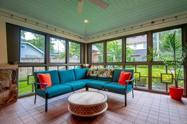 1116 Kavanaugh Blvd, Little Rock, AR 72205 - sunroom with tile patterned flooring, plenty of natural light, and wood ceiling