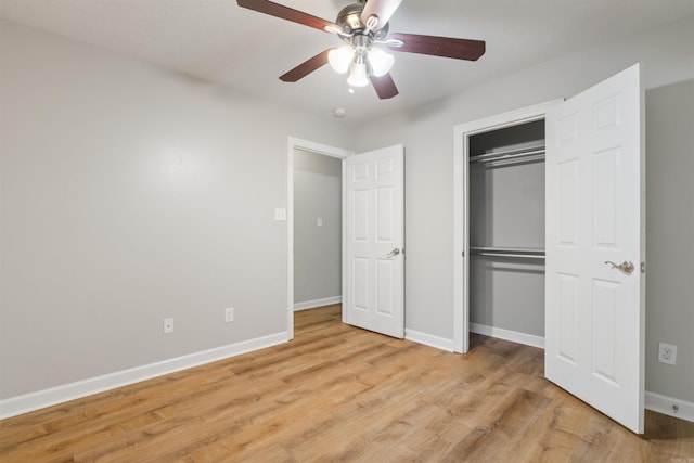 70 Peach St, Austin, AR 72007 - unfurnished bedroom with light wood-style floors, a closet, and a ceiling fan