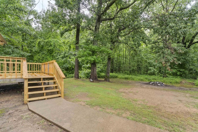 70 Peach St, Austin, AR 72007 - view of yard featuring a wooden deck and stairway