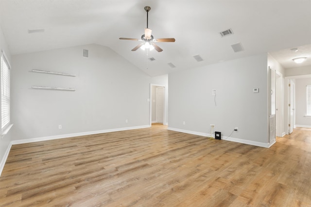70 Peach St, Austin, AR 72007 - unfurnished living room featuring ceiling fan, light wood-type flooring, and vaulted ceiling