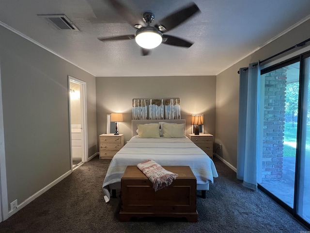 114 Mark Cir, Monticello, AR 71655 - bedroom with carpet, ornamental molding, ceiling fan, and a textured ceiling
