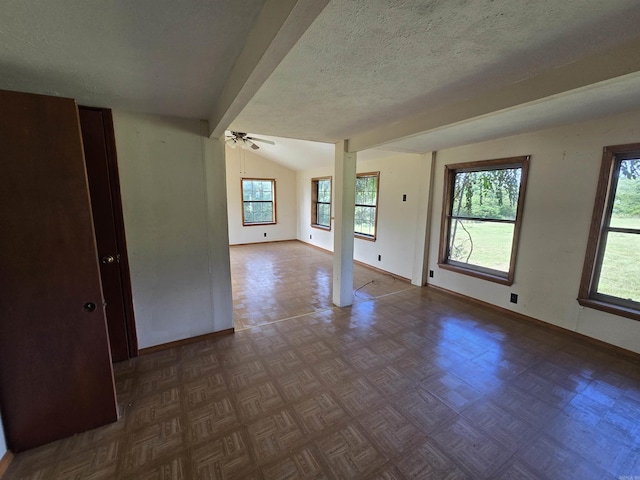394 Otis Rd, Clinton, AR 72031 - spare room featuring vaulted ceiling, healthy amount of natural light, ceiling fan, and a textured ceiling