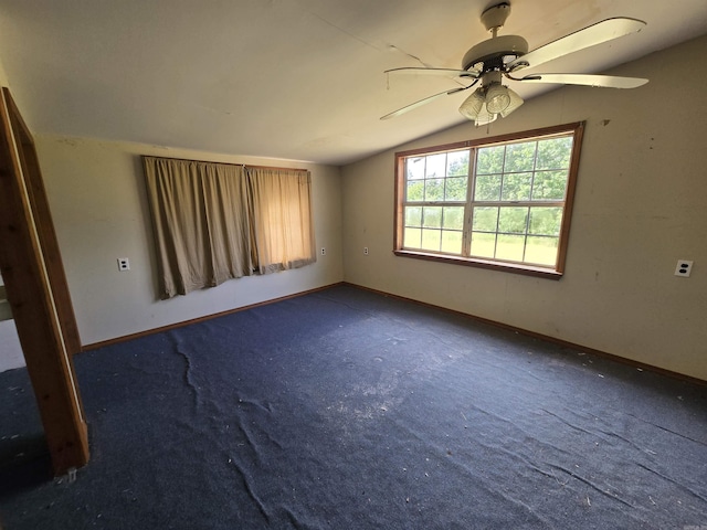 394 Otis Rd, Clinton, AR 72031 - unfurnished room featuring vaulted ceiling, a ceiling fan, and carpet