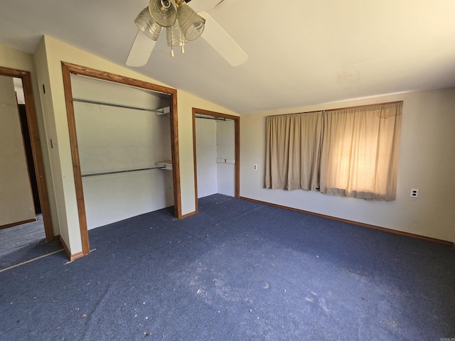 394 Otis Rd, Clinton, AR 72031 - unfurnished bedroom featuring vaulted ceiling, carpet floors, and ceiling fan