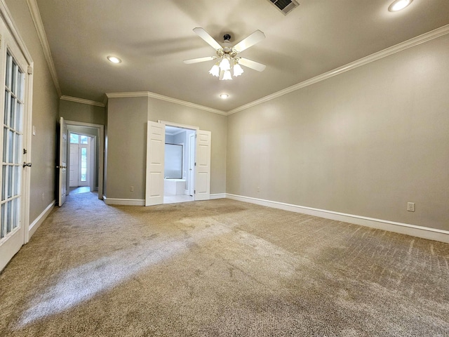 158 Calais, Maumelle, AR 72113 - empty room with carpet, crown molding, a ceiling fan, and recessed lighting