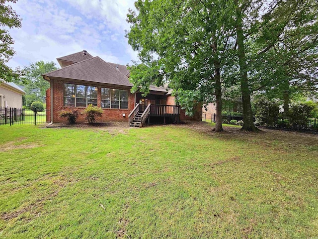 158 Calais, Maumelle, AR 72113 - rear view of property featuring brick siding, roof with shingles, a wooden deck, and stairs