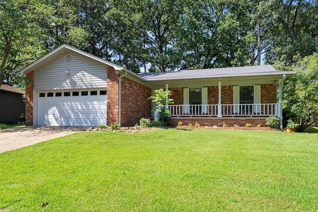 12611 Timber Bend Dr, Little Rock, AR 72211 - ranch-style house featuring brick siding, an attached garage, concrete driveway, a porch, and a front yard