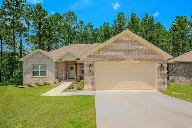 18508 Parkway Pines Dr, Bauxite, AR 72011 - ranch-style house featuring an attached garage, driveway, a front lawn, and brick siding