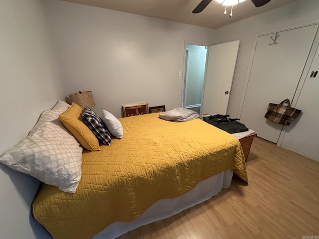 207 Byron St, Beebe, AR 72012 - bedroom featuring light wood-style floors, a ceiling fan, and a closet