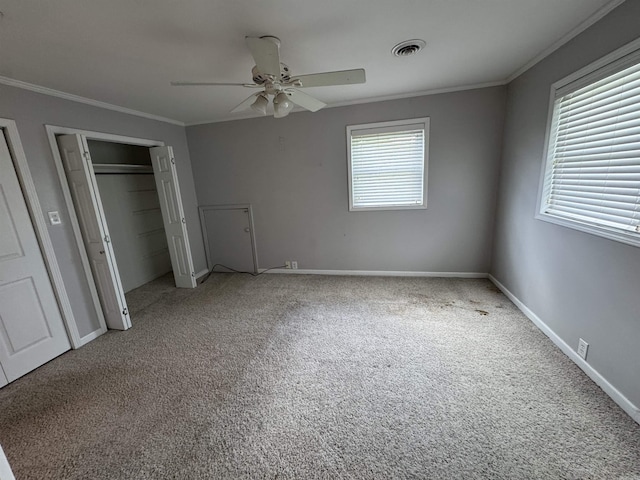 2025 Fairway St, Stuttgart, AR 72160 - unfurnished bedroom with crown molding, carpet, and ceiling fan