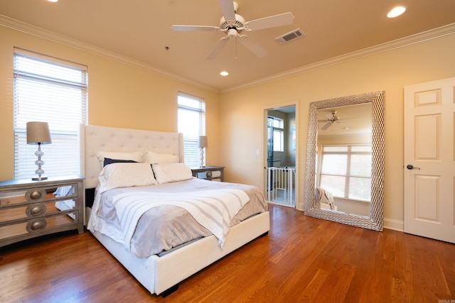 100 Vallon Ln, Little Rock, AR 72223 - bedroom featuring wood finished floors, ornamental molding, recessed lighting, and a ceiling fan