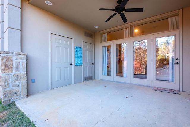 100 Vallon Ln, Little Rock, AR 72223 - doorway to property with ceiling fan, a patio, french doors, and stucco siding