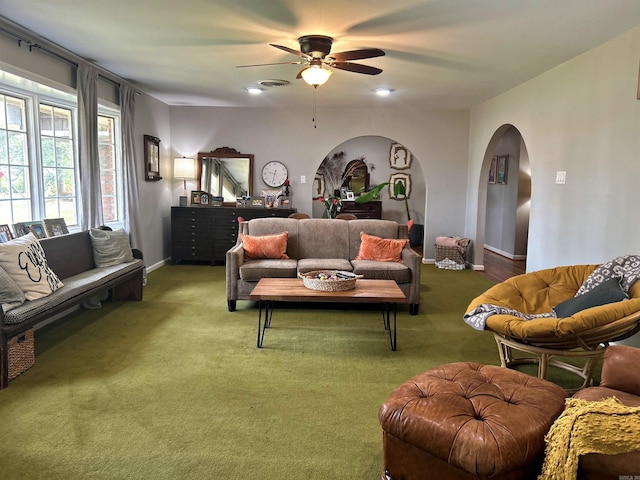 102 Mockingbird Ln, Arkadelphia, AR 71923 - living area with a ceiling fan, arched walkways, and carpet