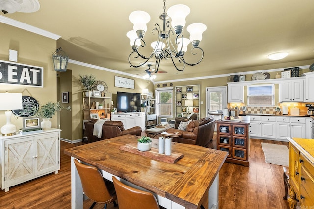 27 Magnolia Ln, Ward, AR 72176 - dining room featuring a chandelier, ornamental molding, and dark wood finished floors