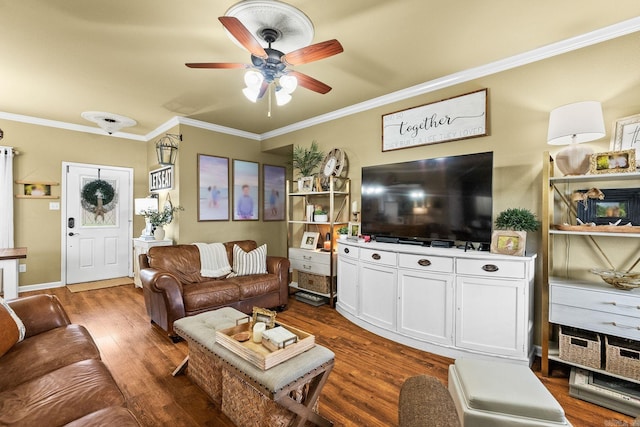 27 Magnolia Ln, Ward, AR 72176 - living room with crown molding, ceiling fan, and wood finished floors