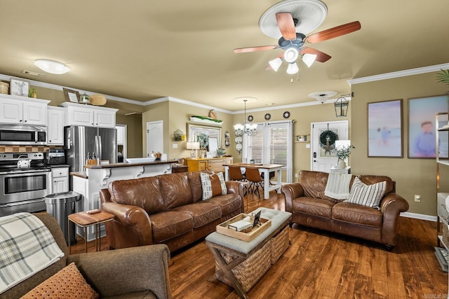 27 Magnolia Ln, Ward, AR 72176 - living area with a ceiling fan, dark wood-style flooring, and ornamental molding