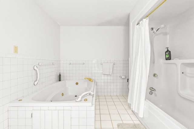 114 Woodiel Cir, Cabot, AR 72023 - full bathroom featuring tile walls, tile patterned floors, and a wainscoted wall