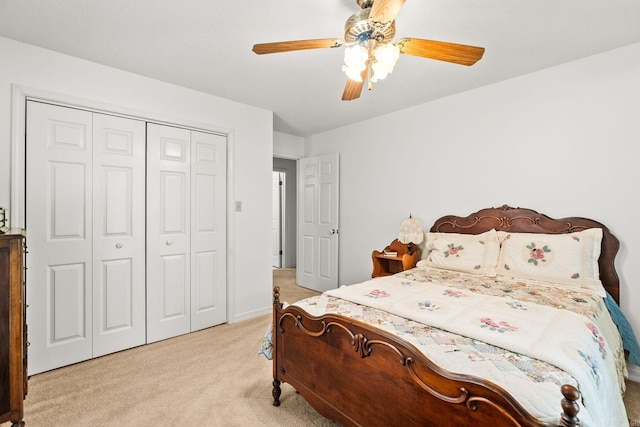 114 Woodiel Cir, Cabot, AR 72023 - bedroom with light carpet, a closet, and ceiling fan