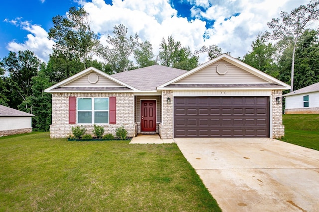 53 Dunnaway Dr, Ward, AR 72176 - ranch-style home featuring a front yard, brick siding, concrete driveway, and a garage