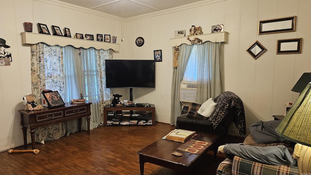 121 W 5th St, Rector, AR 72461 - living room featuring wood finished floors and cooling unit