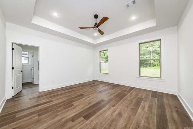 19 Denali Dr, Cabot, AR 72023 - unfurnished room featuring a raised ceiling, a ceiling fan, dark wood finished floors, and recessed lighting