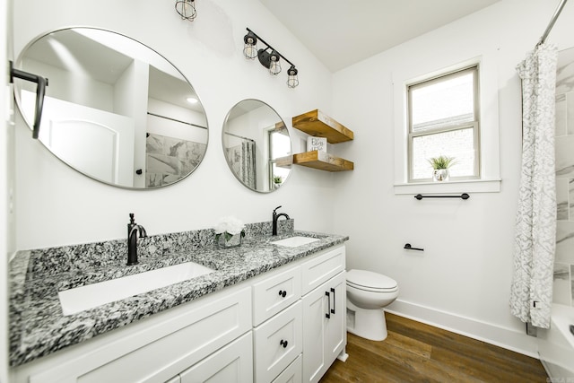 19 Denali Dr, Cabot, AR 72023 - bathroom with double vanity, wood finished floors, and shower / bathtub combination with curtain