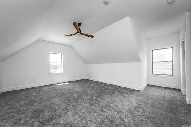 19 Denali Dr, Cabot, AR 72023 - additional living space featuring lofted ceiling, dark colored carpet, and ceiling fan
