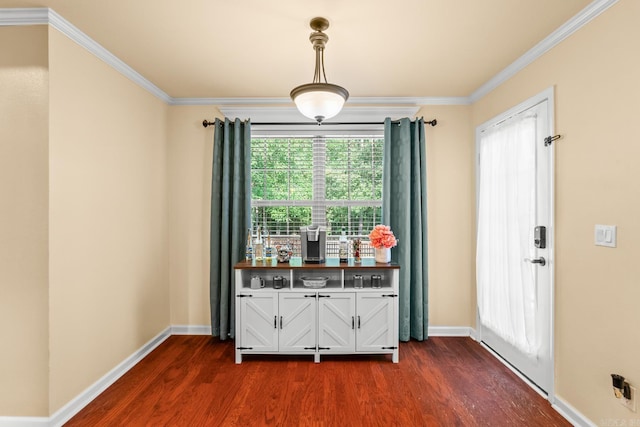 181 Diamond Pointe Dr, Maumelle, AR 72113 - dining room featuring dark wood-style floors and crown molding