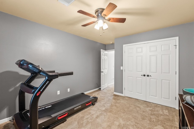 181 Diamond Pointe Dr, Maumelle, AR 72113 - exercise area with a ceiling fan and light colored carpet