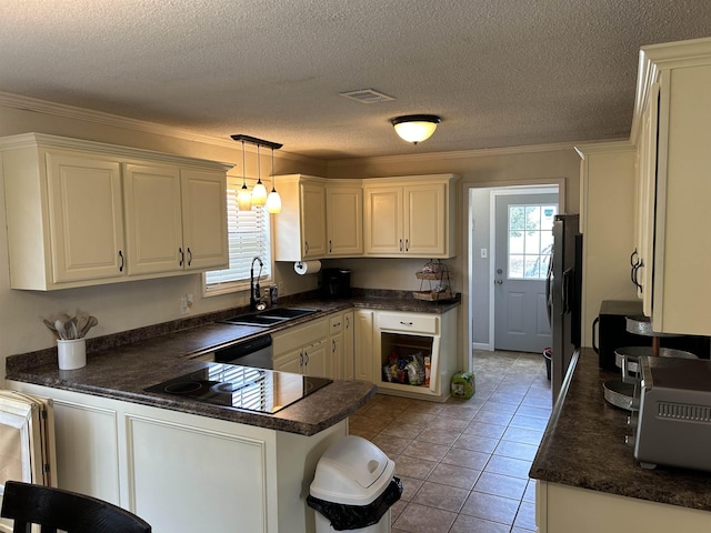 497 Law 611, Walnut Ridge, AR 72476 - kitchen featuring black electric cooktop, a peninsula, plenty of natural light, dark countertops, and crown molding
