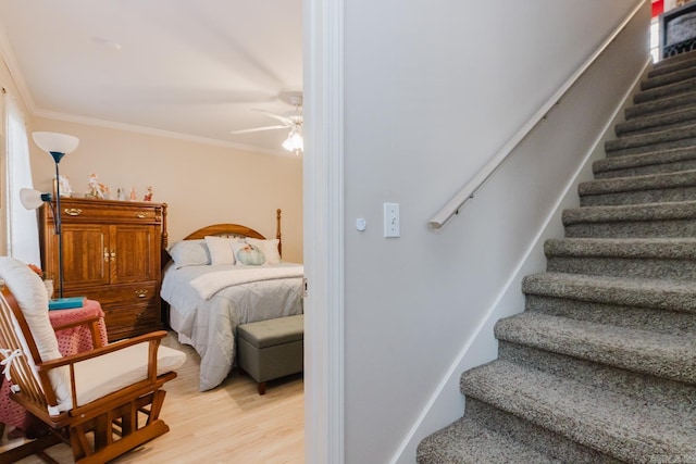 1304 Winbourne Dr, North Little Rock, AR 72116 - bedroom with crown molding, light wood-type flooring, and ceiling fan