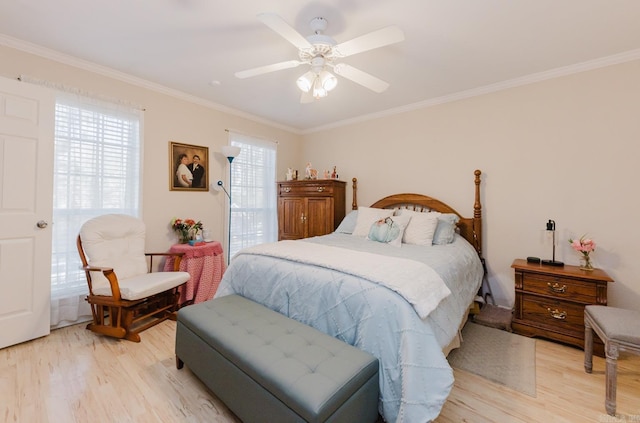 1304 Winbourne Dr, North Little Rock, AR 72116 - bedroom with light wood-type flooring, ornamental molding, and a ceiling fan