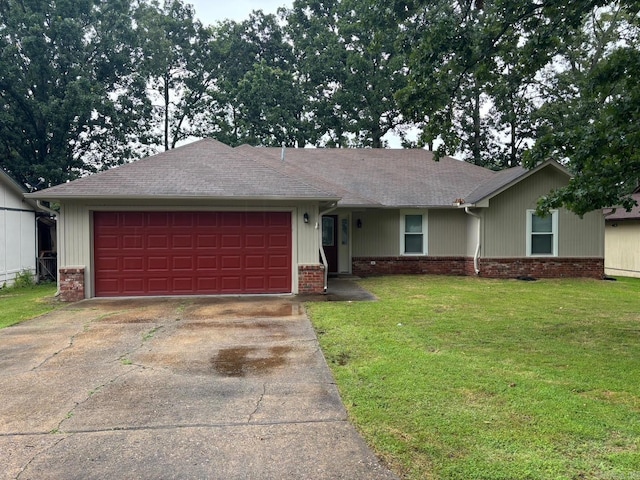 112 Sugar Maple Dr, Sherwood, AR 72120 - ranch-style home with a garage, brick siding, driveway, a front yard, and a shingled roof