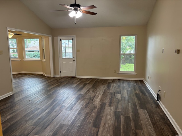 112 Sugar Maple Dr, Sherwood, AR 72120 - entrance foyer with a ceiling fan, vaulted ceiling, and dark wood-type flooring