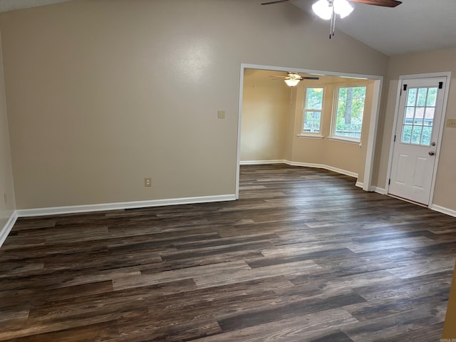 112 Sugar Maple Dr, Sherwood, AR 72120 - unfurnished room featuring ceiling fan, vaulted ceiling, and dark wood-style floors